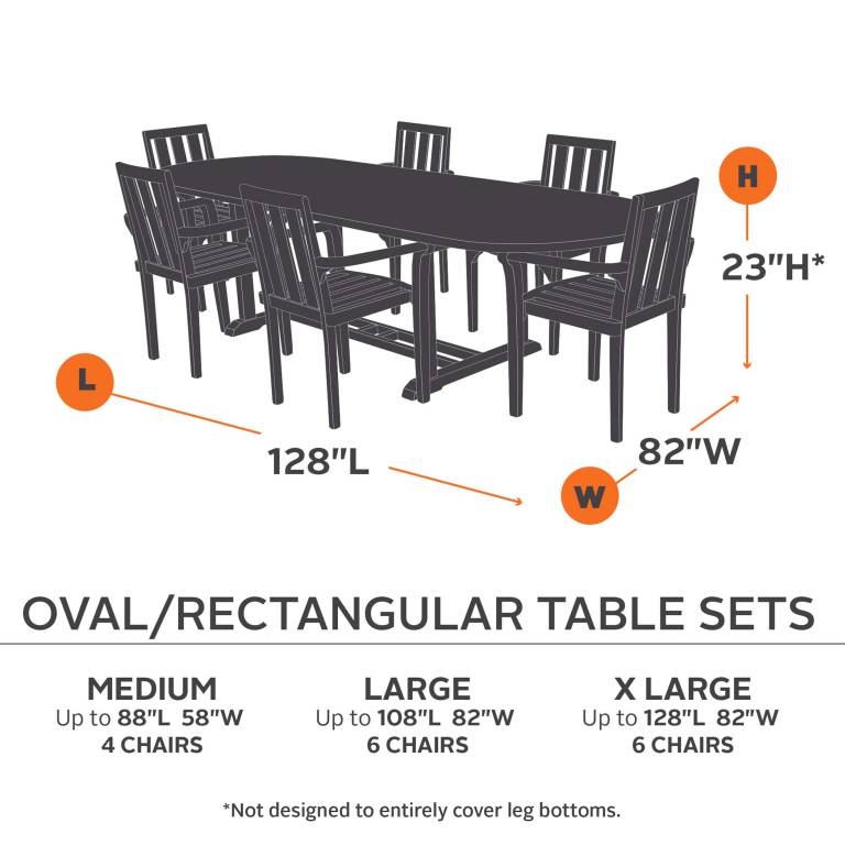 Oval and Rectangle Table and Chair Dimensions for Patio Furniture Covers